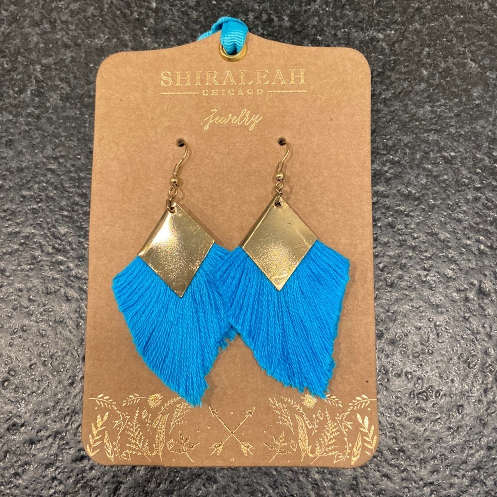 Shiraleah Selma NWT tassel earrings blue gold Anthro boho bohemian